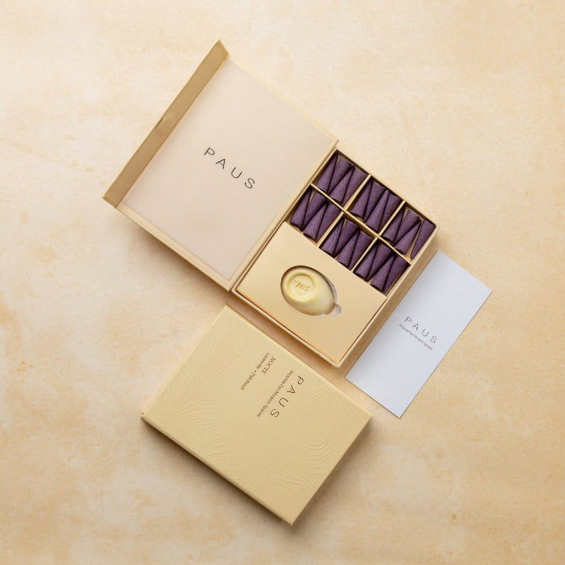 PAUS mood-enhancing incense cones - Lavender + Patchouli fragrance